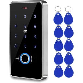 HFeng Outdoor IP68 Waterproof RFID Access Control Keypad Fingerprint Biometrics Access Controller WG26/34 Card Reader + 10pcs 13.56MHz Keyfobs for Home/Office