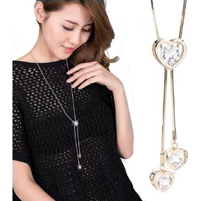 Sither Heart Necklace for Women Long Crystal Necklace Sweater Chain Tassel Necklace for Wedding Jewelry for Dressy Winter Evening Party