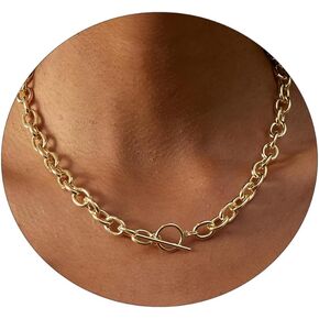 Kyerlyn Chunky Toggle Clasp Necklace for women, 18K Gold/Silver Plated Necklace Dainty Gold Toggle Chunky Pearl Simple Link Chain Necklace Vintage Fashion Jewelry