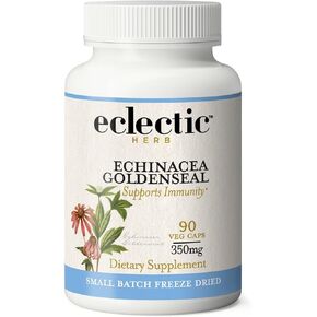Eclectic Institute Raw Fresh Freeze-Dried Non-GMO Echinacea - Goldenseal | Immune, Respiratory, and Digestive Health | 90 CT (350 mg)