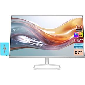 HP 27" FHD IPS (1920x1080) Monitor Bundle with Docztorm Dock, 100Hz Refresh Rate, 2X HDMI 1.4, 1x VGA, Flicker-Free, Anti-Glare, Ideal for Home & Business, White/Silver (2024 Latest Model)
