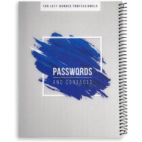 Left-Handed Password Keeper Book, Spiral with Alphabetical Tabs. Passwords, Usernames and Contacts. Blue, Durable and lasts. Perfect for Lefties (Blue)