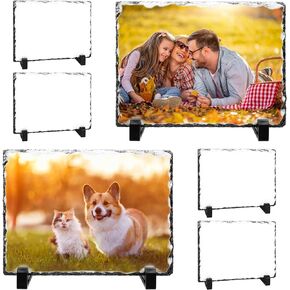 6 Pcs Sublimation Slate Blanks,Sublimation Blank Slate Custom Stone Slate Picture Frame,Heat Transfer Rock Photo Plaque with Display Stand for Desktop Souveni Decoration,7.5x5.5 in,Rectangular