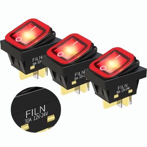 3Pcs 4 Pin Boat Marine Waterproof On Off DPST Rocker Switch Toggle Switch 30A Heavy Duty 12V 24V 120V 220V LED Illuminated ([110V-220V], Waterproof KCD4 Blue, 3)