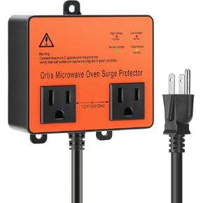 Microwave Surge Protector, Ortis Double Outlet Voltage Protector for Home Appliances with Time Delay, Protects Against Brownout, Spike, Instant Surge All Voltage Abnormalities, Orange