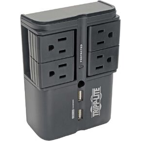 Tripp Lite 4 Rotatable Outlet Surge Protector Power Strip, Wall Tap, 2 USB Charging Ports, Black, $25,000 Insurance (SK40RUSBB)