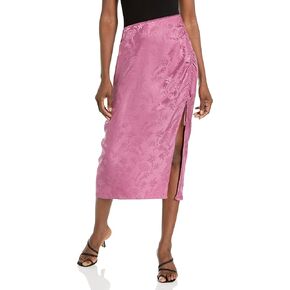 PAIGE Women's Jenette Ruched Tie Detail Tonal Damask Floral Midi Skirt in Dusty Plum