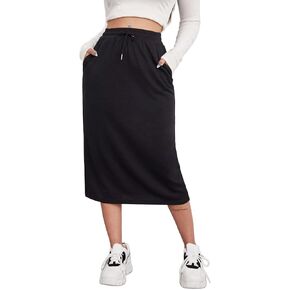 SOFIA'S CHOICE Women's Midi Skirt Drawstring High Waist Sweat Skirts with Pockets
