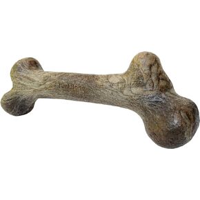 Pet Qwerks Dinosaur BarkBone - Wood Dog Bone for Moderate Chewers - Peanut Butter Flavor - 6.5"