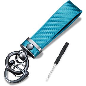 ASUBHA Carbon Fiber Car Keychain, Genuine Leather Car Keychain, Universal Key Fob Keychain for Men and Women (Green)