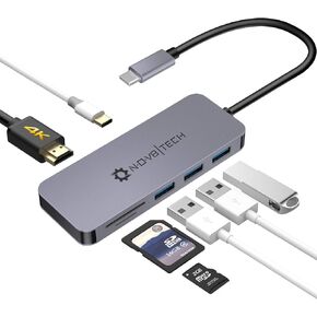 Nov8tech 7in1 USB C Hub – HDMI to USB C – USB Hub 3.0 for Type C Devices – 100W PD Port – USB C Adapter for Versatile Connectivity – USB C Hub Multiport Adapter for MacBook Pro & Air M1 M2 2016-2023