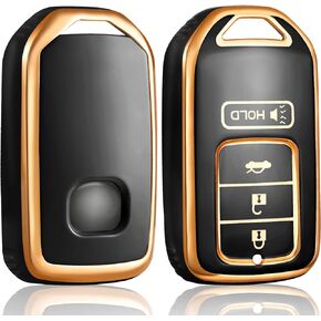 for Honda Key Fob Cover Keychain Accessories for 2016 15 14 13 Accord CR-V Civic Ridgeline 4 Buttons, TPU Case(Black)