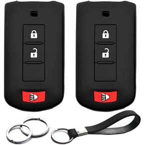 2pcs Compatible with Mitsubishi Eclipse Cross Lancer Mirage Montero Outlander Montero Sport Outlander Sport Smart 3 Buttons Key Fob Cover Case Key Chain Protector Holder