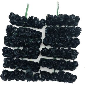Mini Fake Rose Flower Heads 144pcs Mini Artificial Mulberry Paper Roses Flower with Wire Stem DIY Wedding Flowers Accessories Make Bridal Hair Clips Headbands Dress (Red)