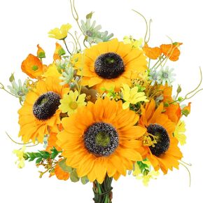 CEWOR Sunflowers Artificial Flowers, Fake Flower Bouquet with Sunflowers, Silk Flowers, Bouquets Sunflower Decor, Flores Artificial, Gift for Bridal Bouquets Wedding, Home Décor, Birthday, Anniversary