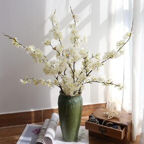 Artificial Cherry Blossom Branches【41 Inch Pack of 4】 Flowers Stems Silk Tall Fake Flower Arrangements for Home Wedding (White)