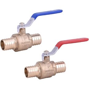 PEX Ball Valve 1-in,F1807 1" PEX Shut Off Valve in LF DZR Brass with Blue&Red T-Handle -LD (2-Pack)