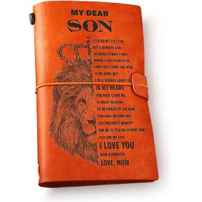 Son Leather Journal Notebook from Mom - My Dear Son I Love You Now and Forever Engraved Leather Travel Journal Embossed Writing Journal Gift for Son