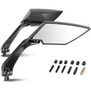DNA MOTORING Pair of Motorcycle Side View Mirror, Chrome Glass, Compatible with BMW Honda Suzuki Yamaha Kawasaki Most Motorcycle Cruiser Scooter, Irregular shape Style, MP-MR-M012