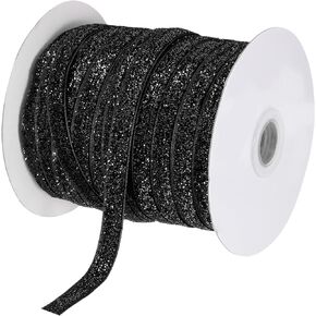 MECCANIXITY Metallic Glitter Velvet Ribbon 3/8 Inch x 50 Yard Single Face Sparkle Ribbon for Christmas DIY Crafts Gift Wrapping Bow Decoration Black