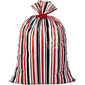 Hallmark 56" Oversized All-Occasion Plastic Gift Bag (Red, Silver and Black Stripes, For You) for Birthdays, Father's Day, Valentines Day, Christmas and More