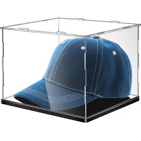 Clear Hat Display Case Helmet Crystal Acrylic Baseball Hat Display Box with Stainless Steel Risers Baseball Holder Stand Memorabilia Helmet Display (1 Pc)
