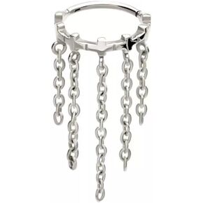 Pierced Owl 16GA 316L Stainless Steel Cross Lined with Dangling Chains Hinged Segment Clicker Ring