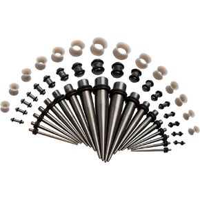 50PCS Acrylic, Silicone Ear Stretching Kit: Lightweight Tapers, Tunnels & Plugs for Starter Expanders, Body Piercing Jewelry Earring Gauges Gauging Set for Men, Women (Size: 14G-0000G, Dark Grey)