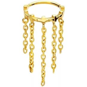 Pierced Owl 16GA 316L Stainless Steel Cross Lined with Dangling Chains Hinged Segment Clicker Ring
