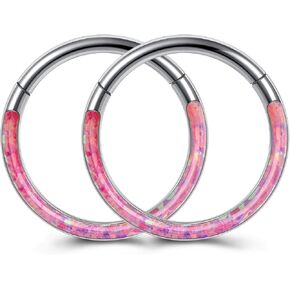 PiercingJ قطعتان من حلقات الأنف المفصلية من الأوبال الصناعي 316L من الفولاذ المقاوم للصدأ 16 جرام أقراط غضروف حلقية مفصلية للأنف وحاجز ثقب الفرس الدائري هيليكس تراغوس دايث حلق لا نهاية له 8 مم 10 مم in Kuwait