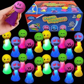 Liberty Imports 24 PCS Jumping Emoticon Popper Spring Launchers LED Light Up Toy Bouncy Party Favors Supplies and Goodie Bag Fillers for Kids, Toddlers (Classic Edition)