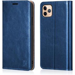 Belemay iPhone 11 Pro Max Wallet Case, iPhone 11 Pro Max Case, [Genuine Cowhide Leather Case] Folio Flip Cover Card Holder Slots, Cash Pockets, Kickstand Compatible iPhone 11 Pro Max (6.5-inch), Brown
