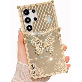 Cute Samsung Galaxy Z Flip 3/ Z Flip 4 Case, Luxury Bling Butterfly Design with Foldable Stand Kickstand for Women & Girls, Flexible Shockproof Protective Case for Z Flip 3/4 6.7" (Purple)