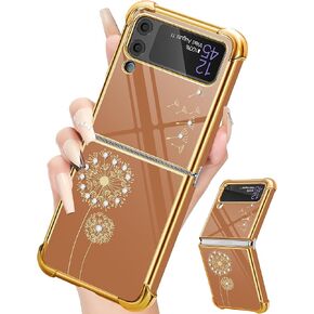Buleens for Samsung Galaxy Z Flip 4 Case for Women Girls, Designer Bling Glitter Heart Cases for Galaxy Z Flip 4 Phone Case, Cute Girly Luxury Sparkle Cover for Flip 4 6.7'' (Glitter Dandelion, Black)