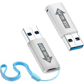 Duttek [10Gbps] USB Male to USB C Female Adapter, USB 3.1 A to USB C Adapter SuperSpeed Data Sync with LED Light and Perforated Design for MacBook, Power Bank, iPhone 15,Type-C Earphone White 2 Pack