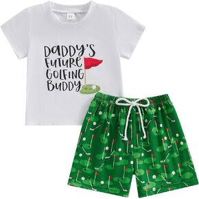 BULINGNA Infant Baby Boy Summer Two Piece Outfit Set Daddy's Future Golfing Buddy T-shirt Top Golf Shorts Funny Clothes