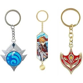 3PCS Genshin Key Chain Toy Impact Snezhnaya Vision Anemo Luminous Tartaglia Genshin ​Character Cosplay Accessories Gift FT160, Silver, M