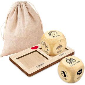 2PCS Food Decision Dice, Date Nights Dice, Food Dice Decider for Couples, What to Eat Decision for Food Dice, Food Wooden Date Dice Valentine Day Gifts for Him Her