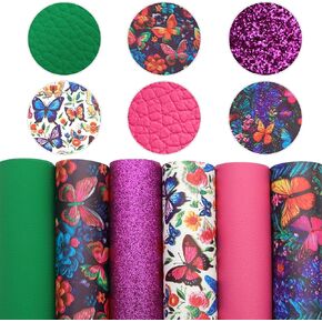 David accessories 6 Pcs 7.7" x 12.9" (20 cm x 33 cm) Solid Color Floral Printed Faux Leather Fabric Sheets Include 2 Kinds of Leather Fabric for DIY Bows Earrings Making Crafts (Flower Printed Set C)