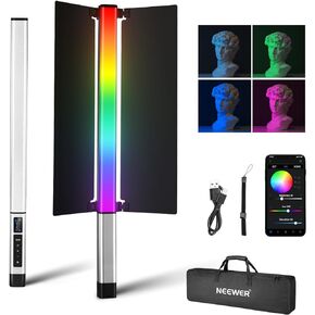 NEEWER CL124 II RGB Handheld LED Light Stick Video Light Wand with APP Control,3200mAh Battery, 360°Full Color 16W 2500K-10000K PWM Dimming1560lux/0.5CRI97+ 17 Scenes Photography Tube Lighting