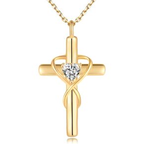18K Gold Plated Cross Necklace for Women, 925 Sterling Silver Necklaces for Women, Infinity Heart Jewelry with 5A Cubic Zirconia, Anniversary Birthday Baptism Christian Gifts for Women Her Girl