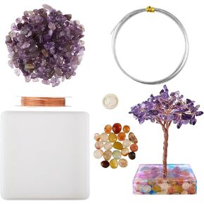 CHGCRAFT DIY Gemstone Tree Decoration Making Kit Handmade Gemstone Tree Money Tree Bonsai Including Amethyst Bead Strands Natural Agate Bead Copper Wire for Home Office Desk Decoraction