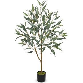 Briful 4ft Fake Tree Artificial Eucalyptus Tree in Black Pot, Realistic Silk Potted Floor Plants Large Fake Plants for Home Decor Indoor Outdoor Patio Office