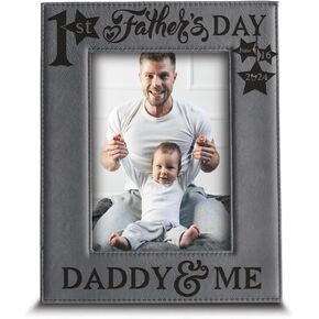 BELLA BUSTA- First Father's Day -1st Father's Day Picture Frame- Daddy and Me Frame Engraved Leather Picture Frame (5x 7 Vertical)
