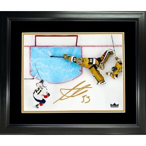 Framed Adin Hill The Save 2023 Stanley Cup Vegas Golden Knights Facsimile Laser Engraved Signature Auto 11"x14"Hockey Photo HOFSM Holo