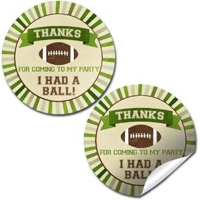 Football Ticket Birthday Thank You Sticker Labels for Kids, 40 2" Party Circle Stickers by AmandaCreation, Great for Party Favors, Envelope Seals & Goodie Bags