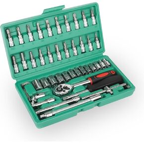 46 Piece Socket Set - 1/4 socket set ， Metric Drive Small Socket Set and Extension For Car Repair, Bicycle, Motorcycle Repair and Home Use With