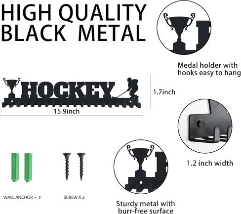 Goutoports Hockey Medal Hanger Display Holder Rack Frame for Sport Race - Sturdy Black Steel Metal Over 60 Medals Easy to Install in Saudi Arabia