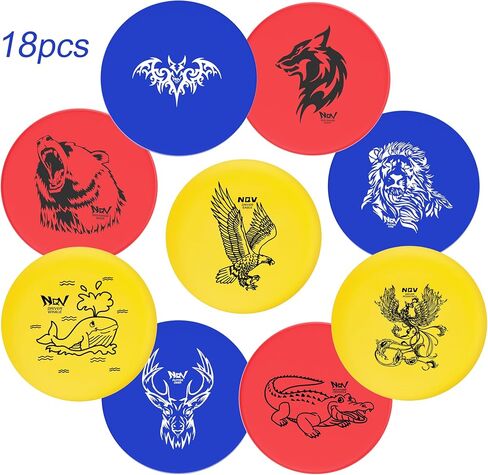 Disc Golf Set for Beginners, 18 Disc Golf Discs with 9 Types of Pictures, 6 Drivers 6 Putters 6 Mid Ranges, Play Outdoor Indoor Backyard for 3 Plus People Family in Saudi Arabia