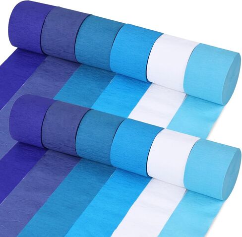 TOXOY 12 Rolls Crepe Paper Streamers, Blue Crepe Paper Party Decorations for Ocean Theme Party Paper Crafts Birthday Wedding 1.8 Inch x 82 Ft/Roll in Saudi Arabia